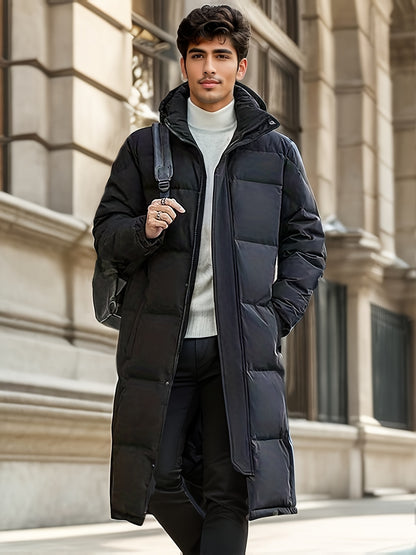 Stylish Mens Quilted Hooded Jacket - Insulated Down Filled for Ultimate Warmth & Comfort - Mid-Length Comfy Coat Perfect for All-Weather Fall Winter Outdoor Adventures - Modern & Versatile