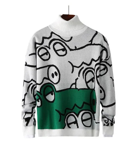 Men's Slim Sweaters Autumn Winter Anime Sweater Men Cute Cartoon Pullovers  Casual Turtleneck Knitted Sweaters Mens Clothing