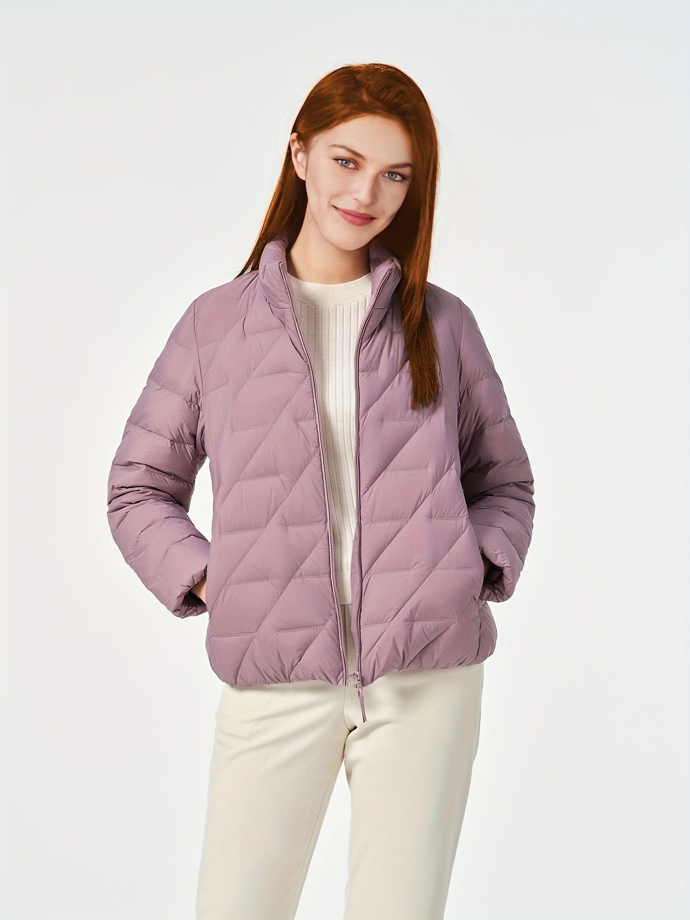 Simple Versatile Warm Coat, Casual Zip Up Long Sleeve Outerwear, Women's Clothing