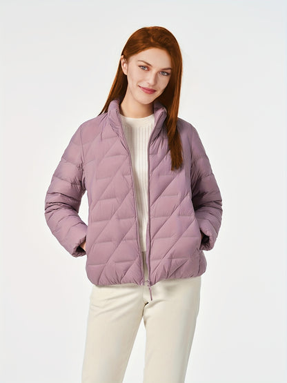 Simple Versatile Warm Coat, Casual Zip Up Long Sleeve Outerwear, Women's Clothing