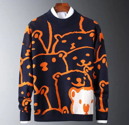 Men's Slim Sweaters Autumn Winter Anime Sweater Men Cute Cartoon Pullovers  Casual Turtleneck Knitted Sweaters Mens Clothing