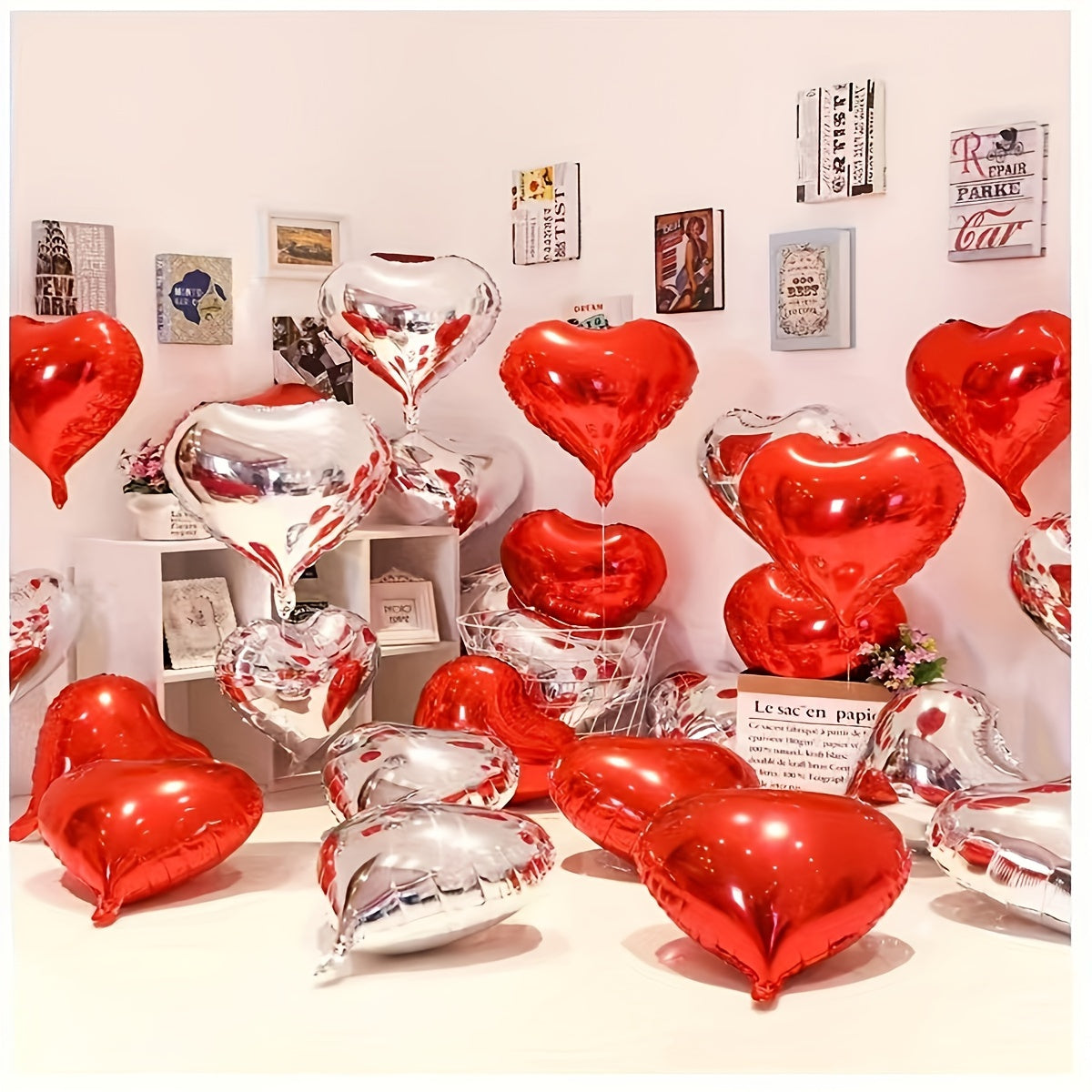 15pcs Heart-shaped Foil Balloons for Valentine's Day, Birthday, Wedding, Anniversary, Proposal Engagement Decor and Party Atmosphere Arrangement