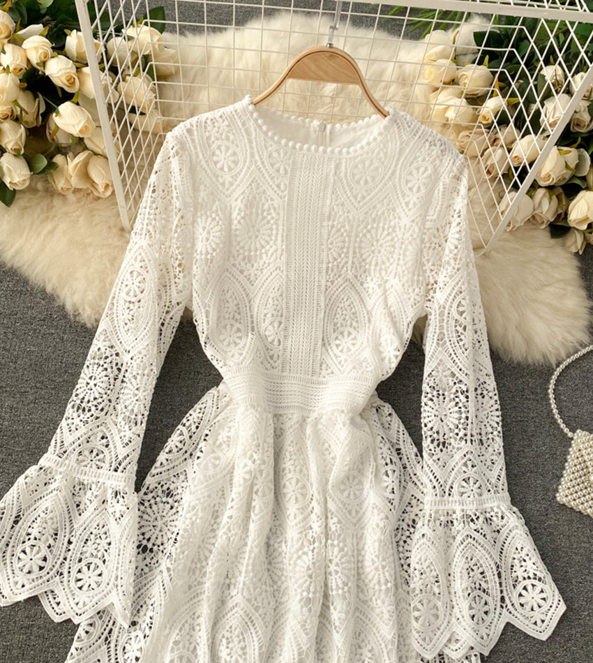 VAKKV A Line Lace Long Sleeve Dress Fashion Dress P334