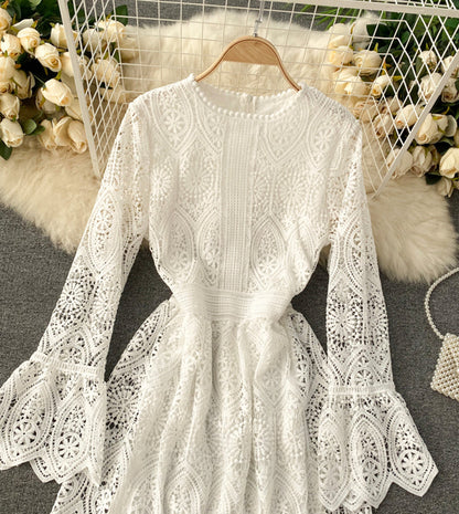 VAKKV A Line Lace Long Sleeve Dress Fashion Dress P334