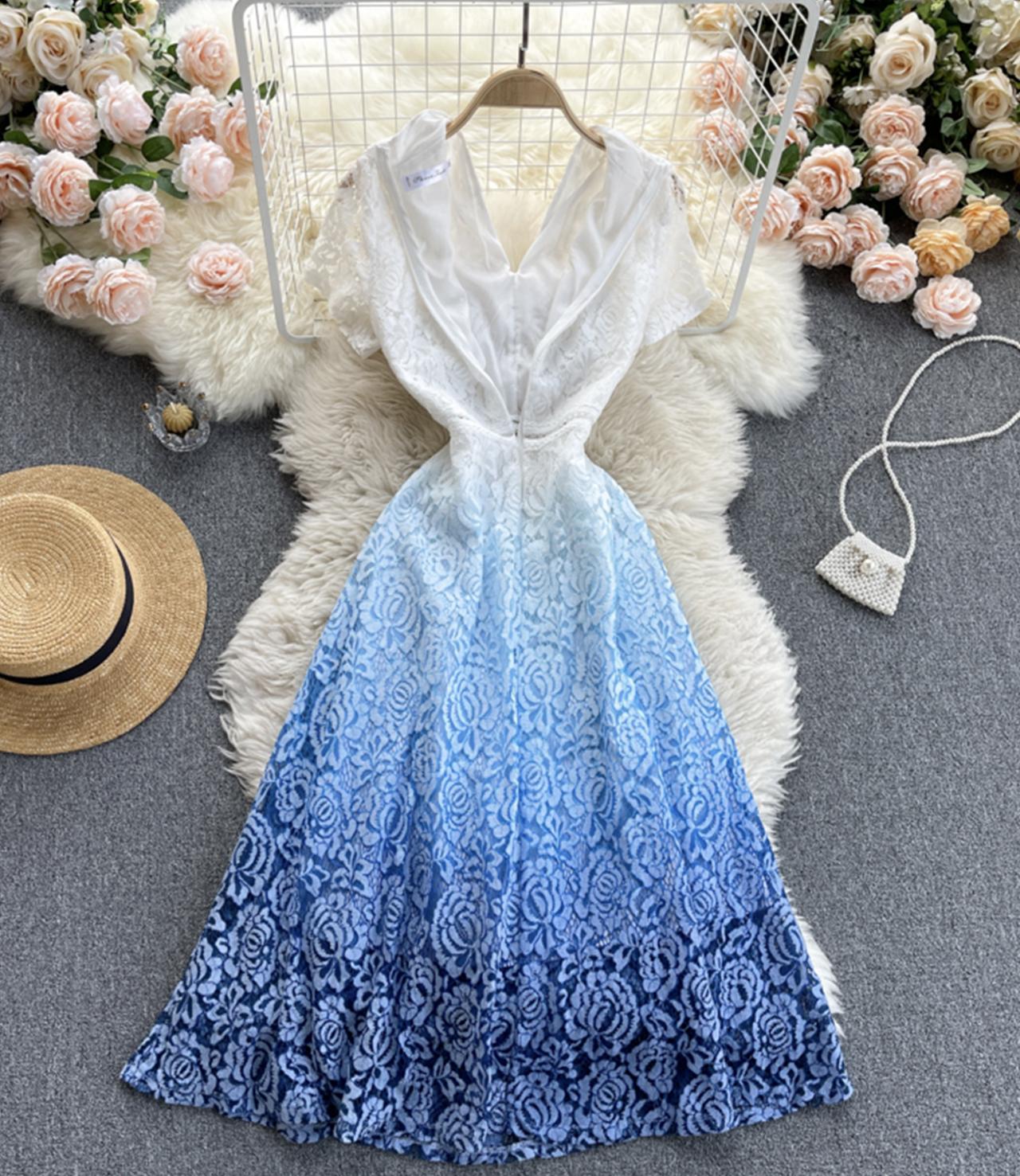 VAKKV Cute V Neck A Line Lace Dress P332