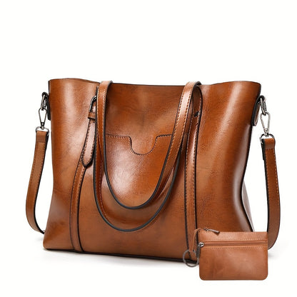 Luxurious Large Capacity Vintage Tote Bag - Women's Fashion Handbag with Soft PU Leather, Removable Strap, Multiple Pockets, and Stylish Design - Perfect for Daily Use and Travel