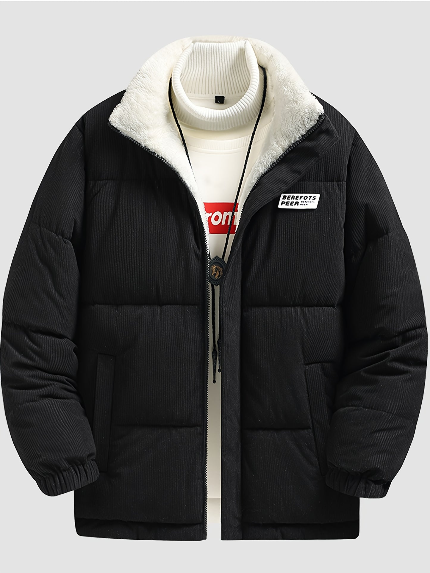 Men's Stylish Solid Puffer Coat With Pockets, Casual Breathable Zip Up Long Sleeve Warm Top For City Walk Street Hanging Winter Outdoor Activities