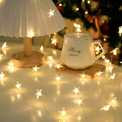 1pc, Star String Lights 3.28ft 10 Led/6.56ft 20 Led/9.84ft 30 Led, Fairy Lights, Battery Operated Copper Wire Decorative String Lightr Holiday Decorations