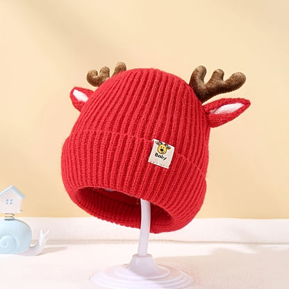 Christmas Antlers Thickened Warm Baby Knitted Hat for stocking stuffers