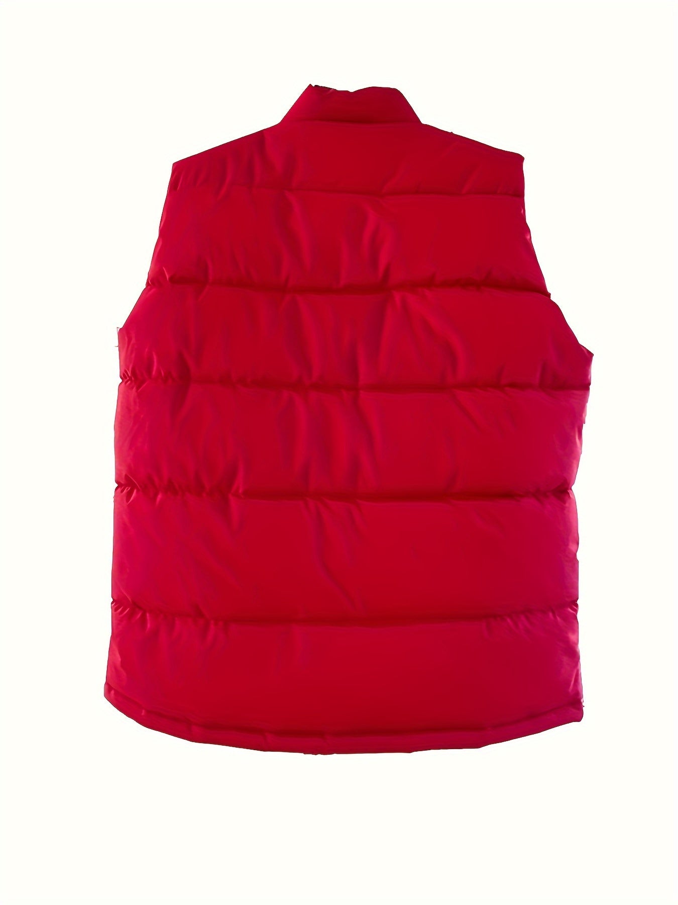 Men's Trendy Solid Puffer Vest, Casual Stand Collar Zip Up Down Vest For Outdoor Fall Winter