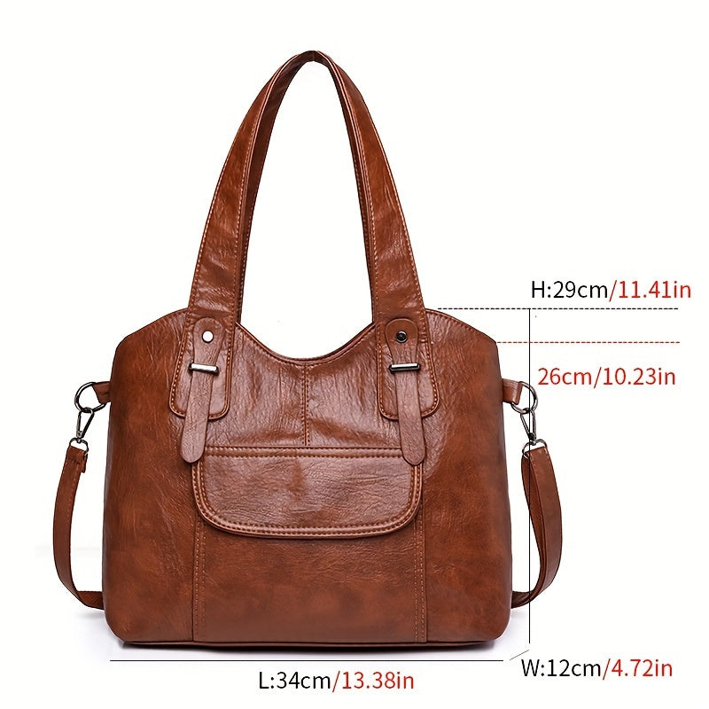 Stylish Retro Tote Bag - Soft, Premium PU Leather Crossbody Shoulder Bag with Zipper Closure, Spacious Interior, and Adjustable Strap for Women