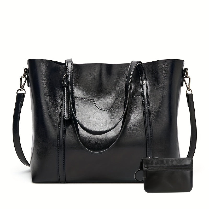 Luxurious Large Capacity Vintage Tote Bag - Women's Fashion Handbag with Soft PU Leather, Removable Strap, Multiple Pockets, and Stylish Design - Perfect for Daily Use and Travel