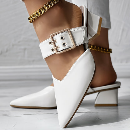Chic Womens Mary Jane Shoes - Fashionable Solid Color, Slip-On Buckle, Pointed Toe, Block Heel, Elegant & Comfortable Design