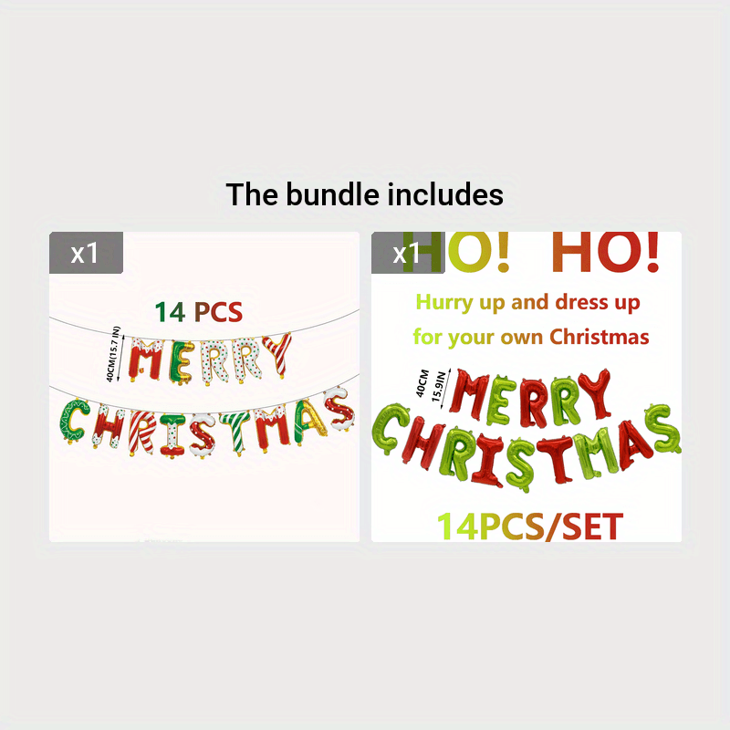 14pcs/set, 15.7in Alphabet Balloon Christmas Alphabet Banner Set, Merry Christmas Foil Balloon Merry Christmas Party Decoration Xmas Decor Indoor Balloon