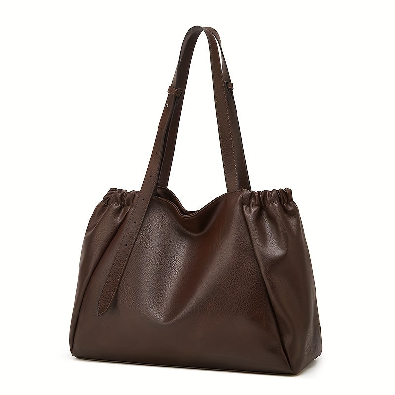 Vintage Chic Large Capacity Tote Bag - Spacious Shoulder Handbag for Women with Classic Designer Style, Durable PU Material, and Versatile Everyday Use - Perfect for Work, School, or Travel