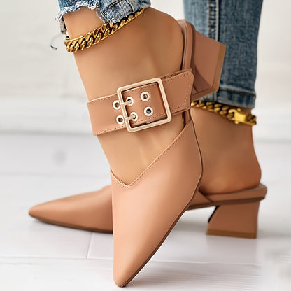 Chic Womens Mary Jane Shoes - Fashionable Solid Color, Slip-On Buckle, Pointed Toe, Block Heel, Elegant & Comfortable Design
