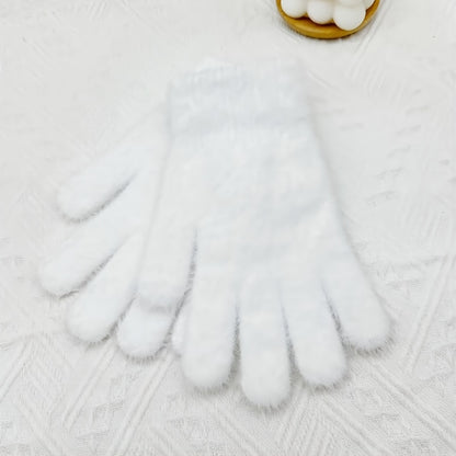 2pcs Elegant Solid Color Faux Mink Gloves - Warm, Stretchy Knit For Autumn & Winter | Non-Slip Grip, Perfect For Casual Outings