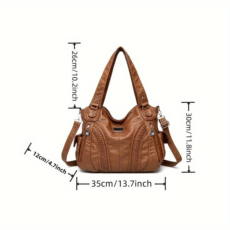 Stylish Vintage Tote Handbag for Women - Faux Leather, Removable Strap, Zipper Closure, Polyester Lined, Casual Shoulder Bag with Simple Fashion Design - Perfect for Daily Use, Travel, and Outdoor Activities