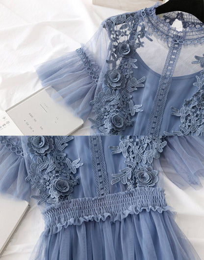 VAKKV Cute A Line Tulle Lace Applique Dress Summer Dress P337