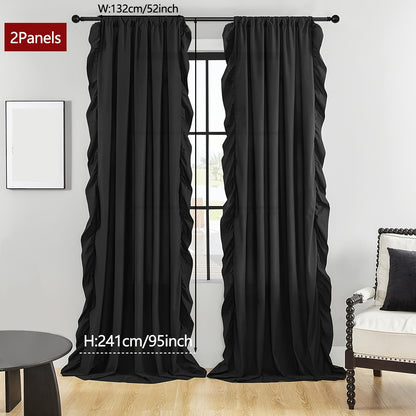 2-Panel French Romantic Ruffled Semi-Blackout Curtains - Elegant White Bay Window Balcony Decor for Living Room and Bedroom - Country Chic Home Decor with Soft Ruffles and Easy Hang Design