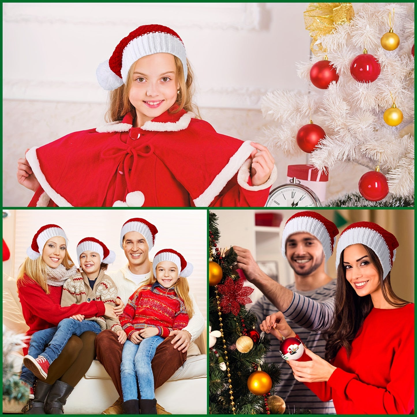 12 Pack Soft Knitted Santa Hats, Red And White Winter Beanie Hats For Adult Teens Women Men, Bulk Holiday Gift Christmas Party