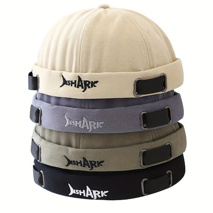 Shark Embroidered Cotton Beanies - Stylish Unisex Streetwear - Soft Breathable Fabric - Trendy Letter Design - Melon Cap Skullies for Men & Women