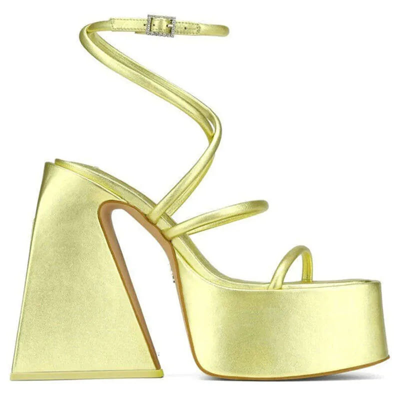 New Women's Sandals Thick High Heel Platform Silks Sexy Wedding Rose Gold Summer Fish Mouth Ladies Big Size 43 Shoes Kq8