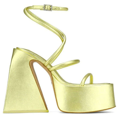 New Women's Sandals Thick High Heel Platform Silks Sexy Wedding Rose Gold Summer Fish Mouth Ladies Big Size 43 Shoes Kq8