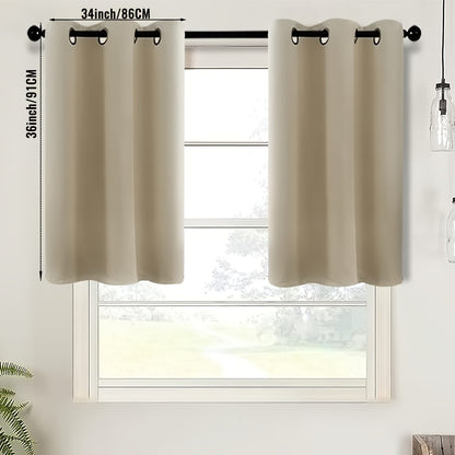 2-Piece Blackout Valance Panels - Room Darkening, Grommet Top, Half Window Treatment for Kitchen, Bathroom, Basement, Living Room, Office - Easy Home Decor Solution