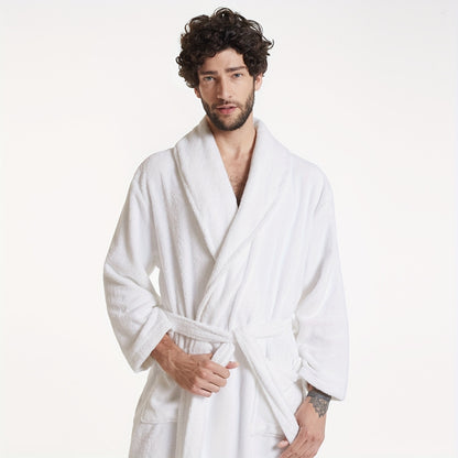 SIORO Mens Terry Cloth Bathrobe Shawl Collar Hotel Spa Cotton Robe Soft Warm Sleepwear Absorbent Calf Length Gown