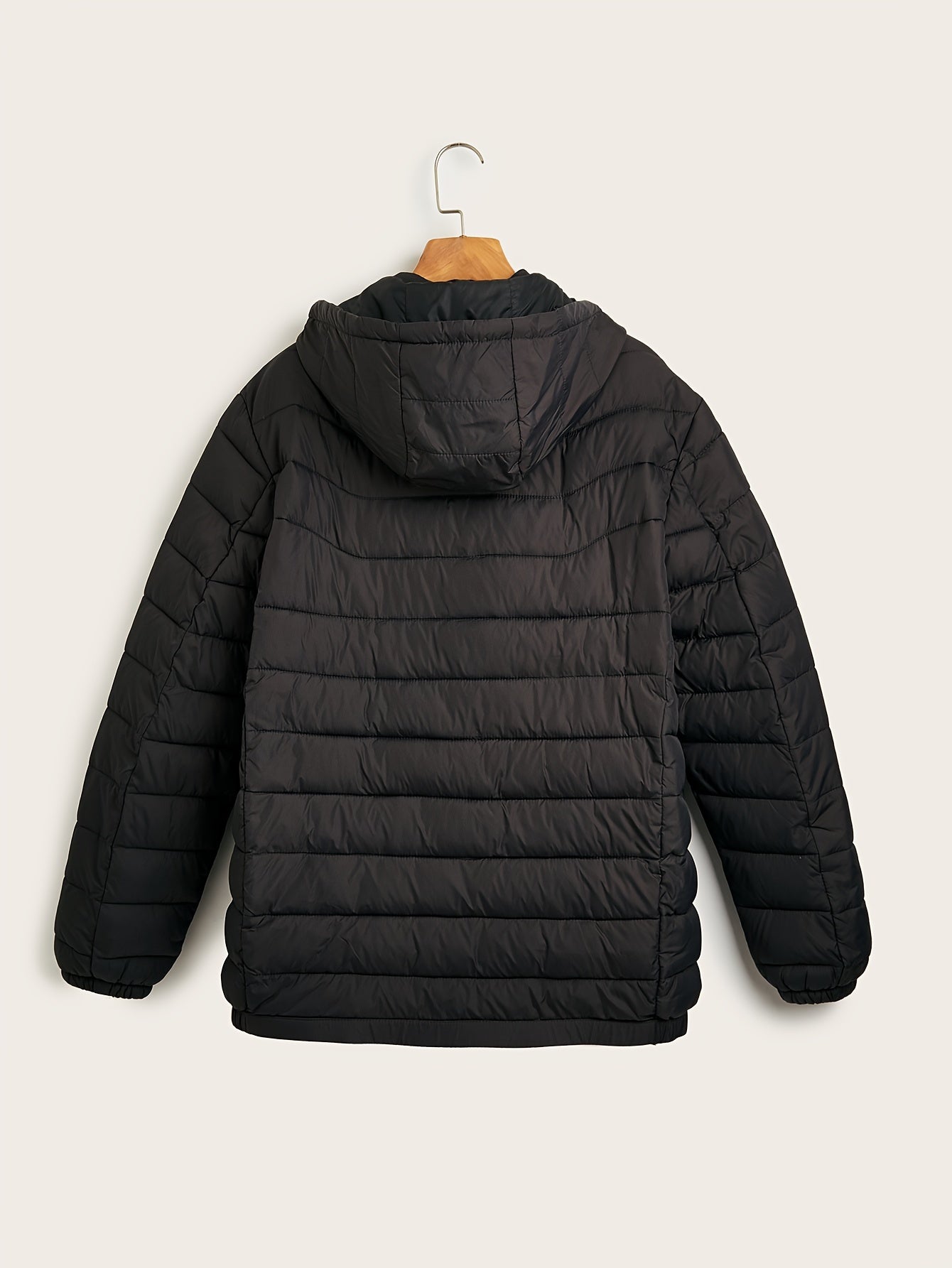 Men's Stylish Solid Faux Down Jacket With Pockets, Casual Breathable Zip Up Long Sleeve Warm Hooded Quilted Jacket For Winter City Walk Street Hanging Outdoor Activities