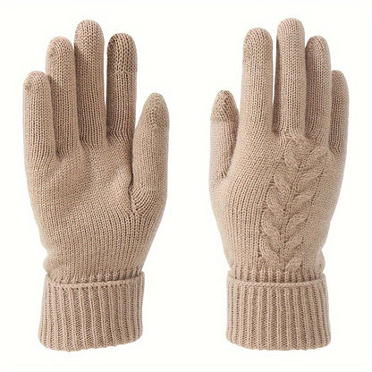 Touch Screen Winter Gloves for Women - Full Finger Knitted Acrylic Thermal Gloves with Thick Fleece Lining, Elastic Cuff, Warm and Decorative for Outdoor Activities