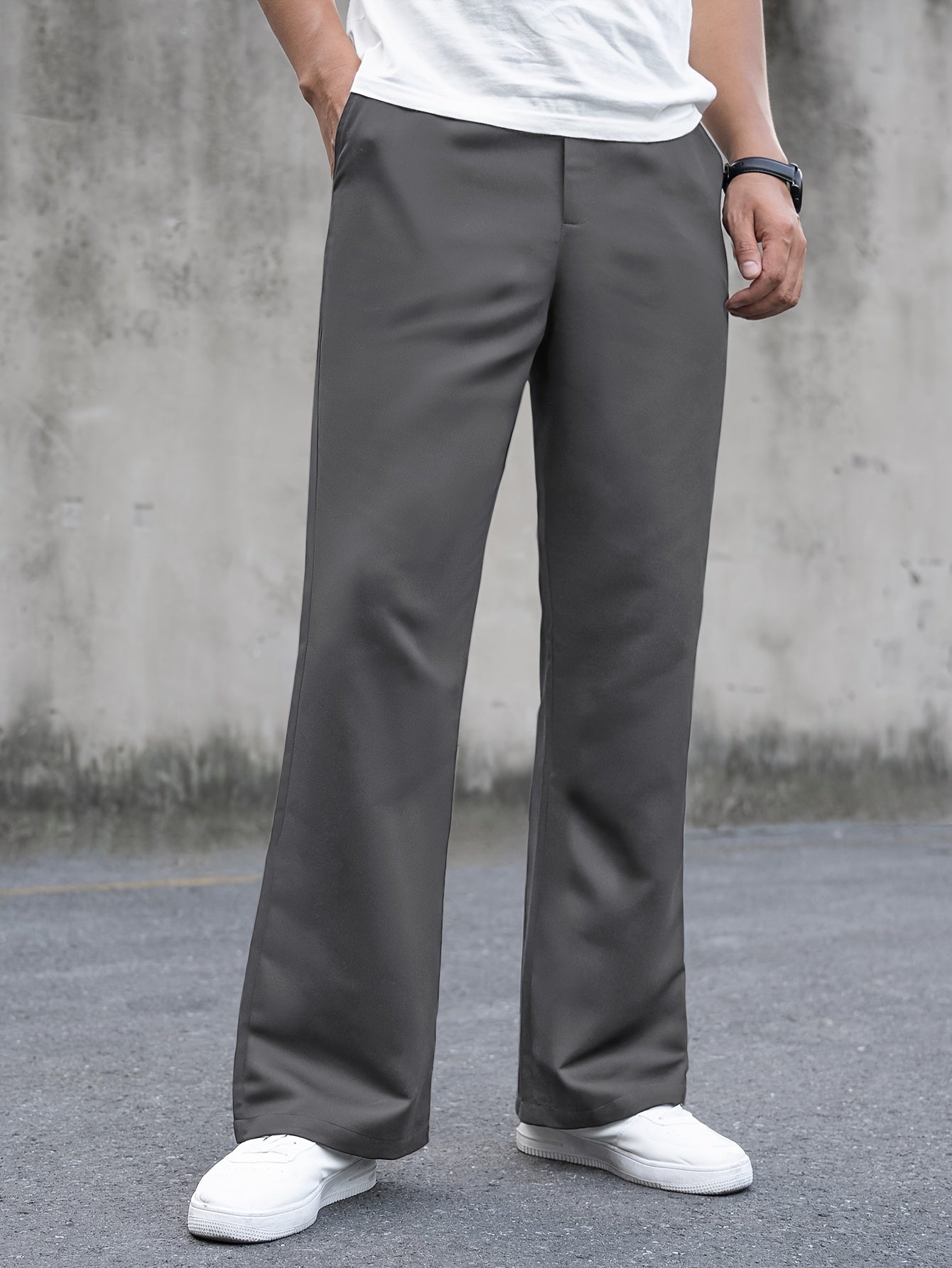 Stylish Vintage Fit Flare Dress Pants for Men - Loose Fit, Solid Color, Casual Bottoms for All Seasons Formal Wear, Comfortable and Versatile