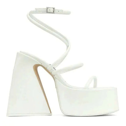 New Women's Sandals Thick High Heel Platform Silks Sexy Wedding Rose Gold Summer Fish Mouth Ladies Big Size 43 Shoes Kq8