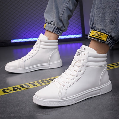 Comfy Men's High Top Solid Skate Shoes - Non Slip Casual Lace Up Sneakers for Outdoor Activities