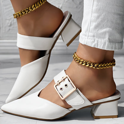 Chic Womens Mary Jane Shoes - Fashionable Solid Color, Slip-On Buckle, Pointed Toe, Block Heel, Elegant & Comfortable Design