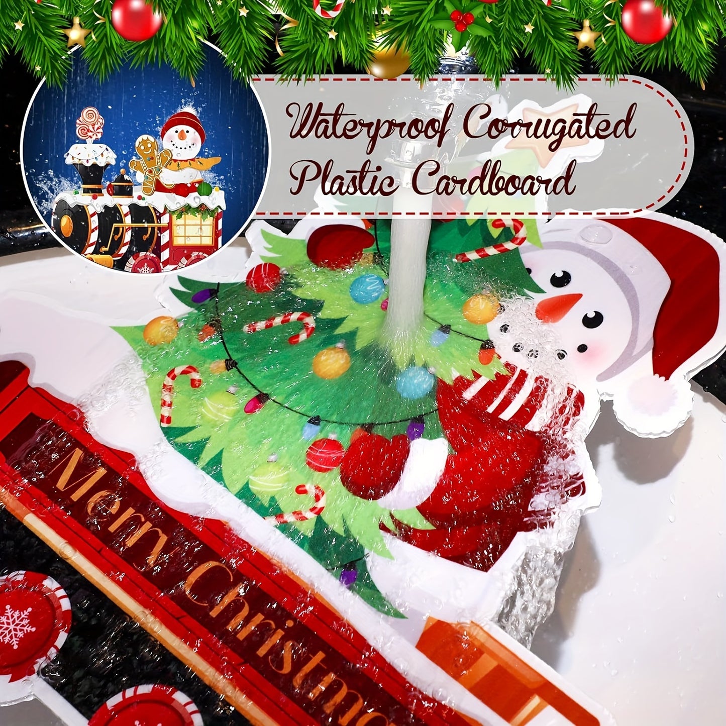 4 Pieces Outdoor Yard Train Christmas Decorations, Snowman Lawn Sign With 8 Yard Stakes For Outdoor Christmas Decorations for stocking stuffers