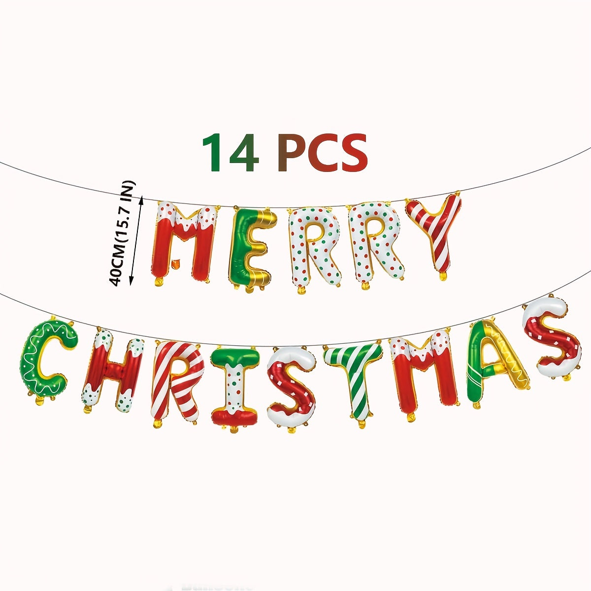 14pcs/set, 15.7in Alphabet Balloon Christmas Alphabet Banner Set, Merry Christmas Foil Balloon Merry Christmas Party Decoration Xmas Decor Indoor Balloon
