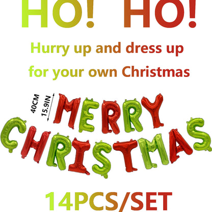 14pcs/set, 15.7in Alphabet Balloon Christmas Alphabet Banner Set, Merry Christmas Foil Balloon Merry Christmas Party Decoration Xmas Decor Indoor Balloon