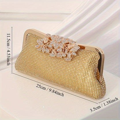 Rhinestone Elegant Small Clutch Bag for Women - Buckle Closure, Removable Strap, Polyester Lining - Luxurious Fashion Purse for Weddings and Dinners