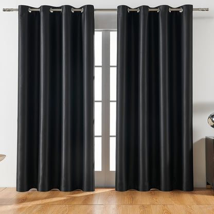 2PCS Holiday Daily Decoration Fabric Curtains, Grommet Top Solid Color Shading Curtain, Living Room Curtains, Bedroom Curtains, Office Home Decoration, Thermal Insulation Curtains