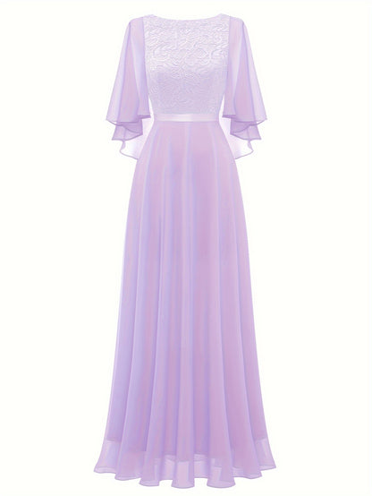 VAKKV Timeless Solid Lace Aline Bridesmaid Dress - Chic Crew Neckline, Flattering Wedding Party Gown - Premium Womens Fashion