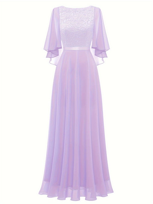 VAKKV Timeless Solid Lace Aline Bridesmaid Dress - Chic Crew Neckline, Flattering Wedding Party Gown - Premium Womens Fashion