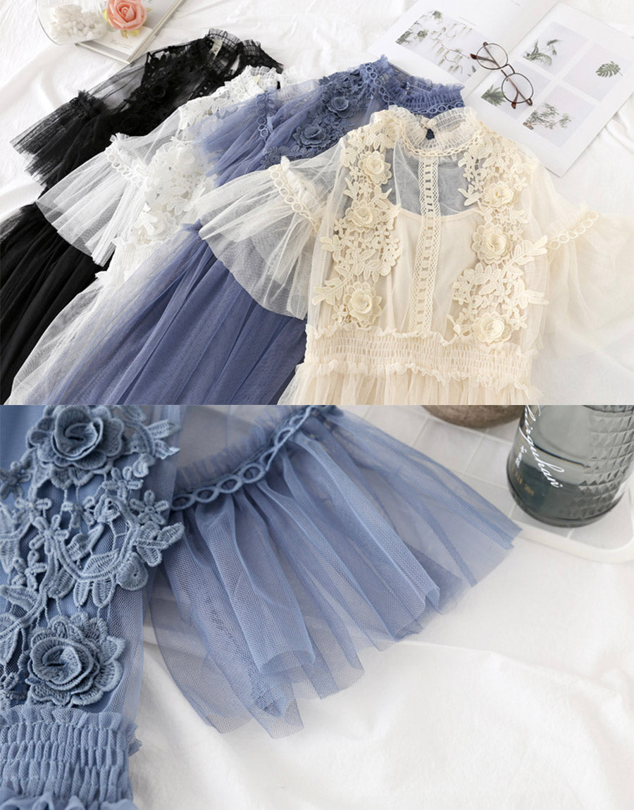 VAKKV Cute A Line Tulle Lace Applique Dress Summer Dress P337