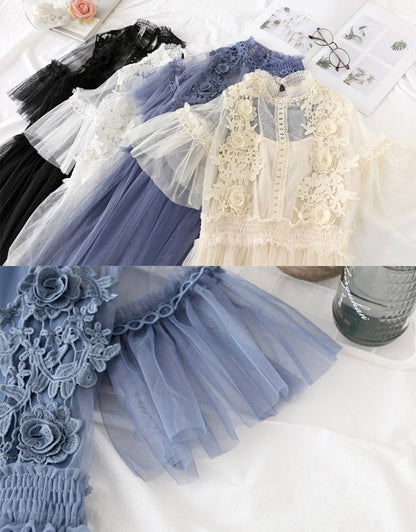 VAKKV Cute A Line Tulle Lace Applique Dress Summer Dress P337