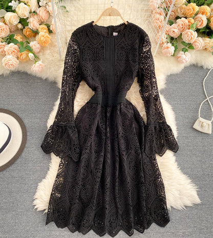 VAKKV A Line Lace Long Sleeve Dress Fashion Dress P334