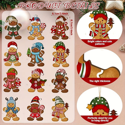 24pcs Gingerbread for Man Christmas Ornaments - Cute Wooden Holiday Tree Decorations, Perfect for Family & Friends Party, Room and Kitchen Festive Hanging Decor, for Christmas