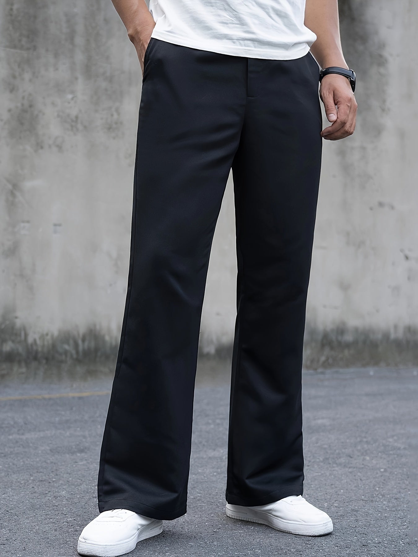 Stylish Vintage Fit Flare Dress Pants for Men - Loose Fit, Solid Color, Casual Bottoms for All Seasons Formal Wear, Comfortable and Versatile