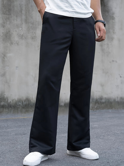 Stylish Vintage Fit Flare Dress Pants for Men - Loose Fit, Solid Color, Casual Bottoms for All Seasons Formal Wear, Comfortable and Versatile
