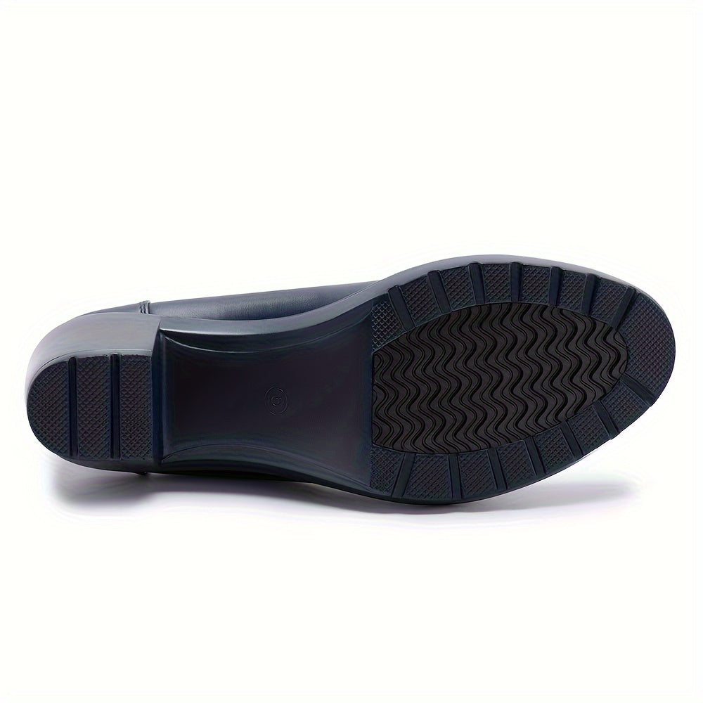 Womens Classic Round Toe Pumps - Cushioned Low Heel, Ultra-Comfortable - Durable Synthetic Leather, Perfect for Work & Dress - Timeless Style